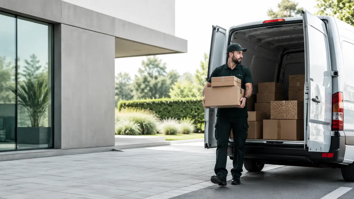 Organisierter Kleintransport und Botendienst an einem modernen Objekt